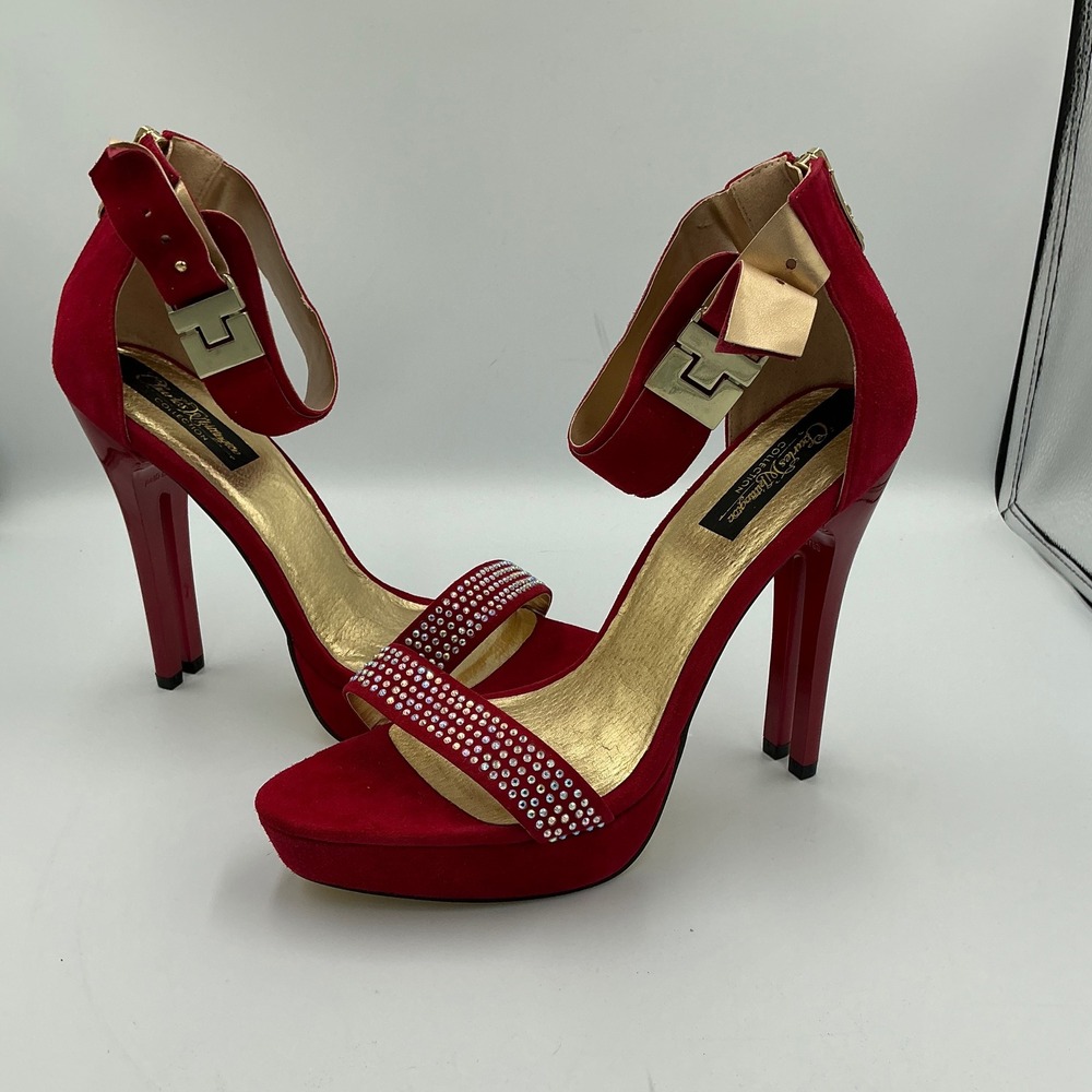 Charles‎ Whittington Collection Red Suede Double Stiletto Pumps Size 10